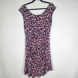 NWT Betsey Johnson Leopard Print Dress Size 14 Purple‎ Sleeveless Ruched Zip